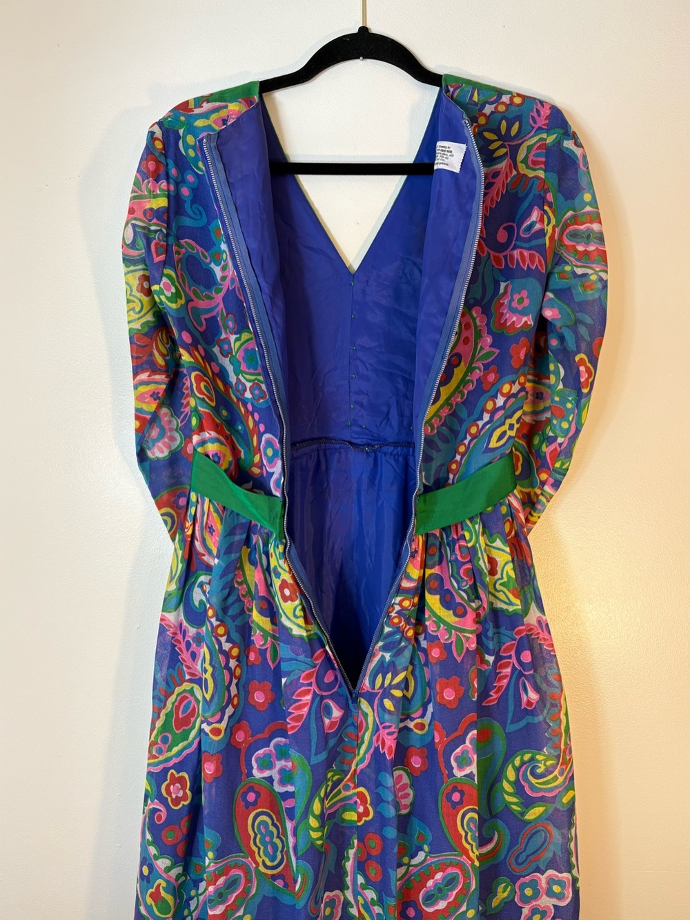 Vintage 1970s Psychedelic Paisley Hostess Maxi Dress Small - Picture 4 of 7